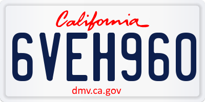 CA license plate 6VEH960