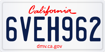 CA license plate 6VEH962