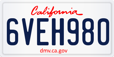 CA license plate 6VEH980