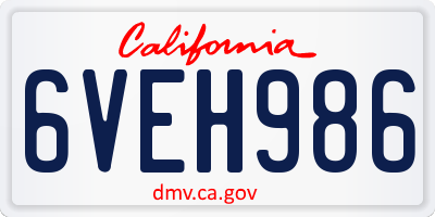 CA license plate 6VEH986
