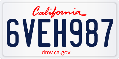 CA license plate 6VEH987