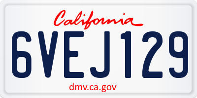 CA license plate 6VEJ129