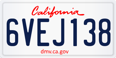 CA license plate 6VEJ138