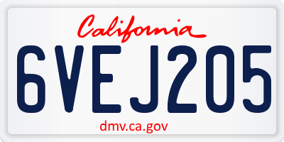 CA license plate 6VEJ205