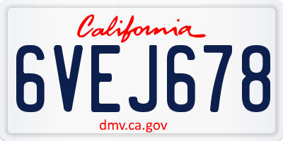 CA license plate 6VEJ678