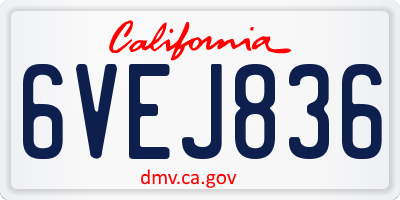 CA license plate 6VEJ836
