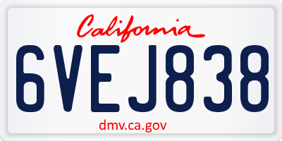 CA license plate 6VEJ838