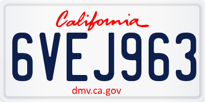 CA license plate 6VEJ963