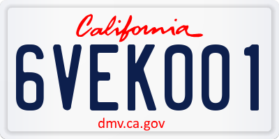 CA license plate 6VEK001
