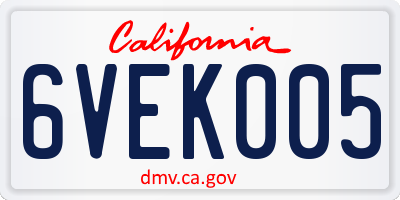 CA license plate 6VEK005