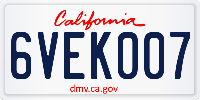 CA license plate 6VEK007