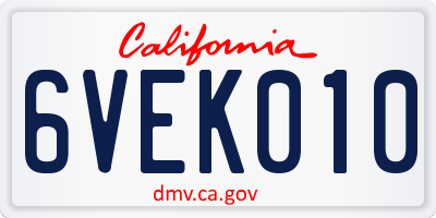 CA license plate 6VEK010