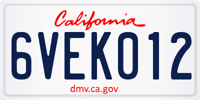 CA license plate 6VEK012