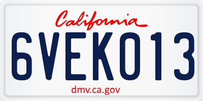 CA license plate 6VEK013