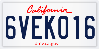 CA license plate 6VEK016