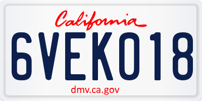 CA license plate 6VEK018