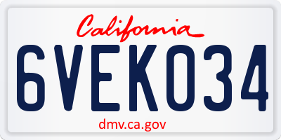 CA license plate 6VEK034