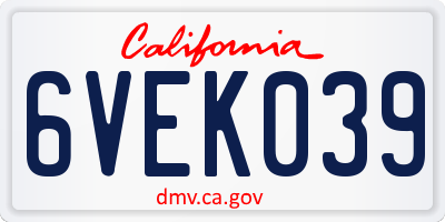 CA license plate 6VEK039