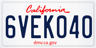 CA license plate 6VEK040