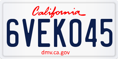 CA license plate 6VEK045