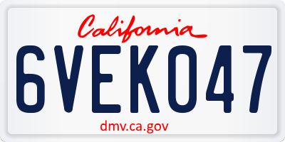CA license plate 6VEK047