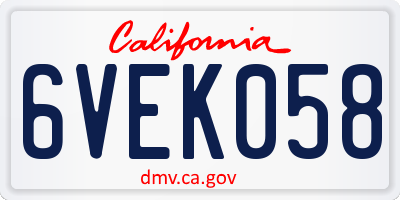CA license plate 6VEK058