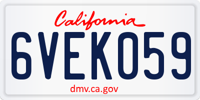 CA license plate 6VEK059