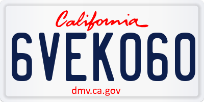 CA license plate 6VEK060