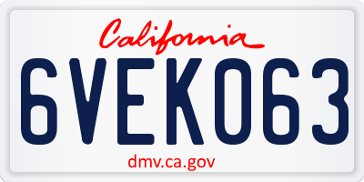 CA license plate 6VEK063