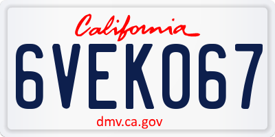 CA license plate 6VEK067