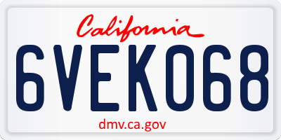 CA license plate 6VEK068