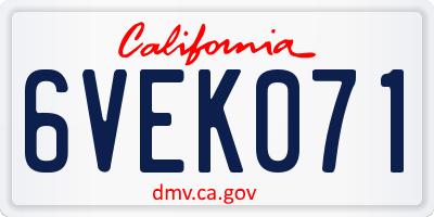 CA license plate 6VEK071