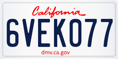 CA license plate 6VEK077