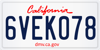 CA license plate 6VEK078