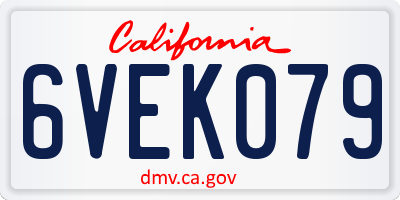 CA license plate 6VEK079