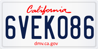 CA license plate 6VEK086
