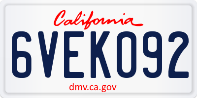 CA license plate 6VEK092