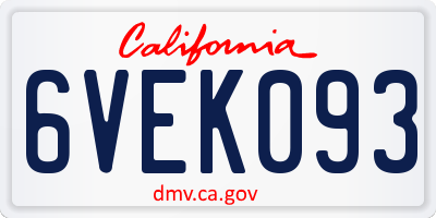 CA license plate 6VEK093