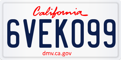 CA license plate 6VEK099