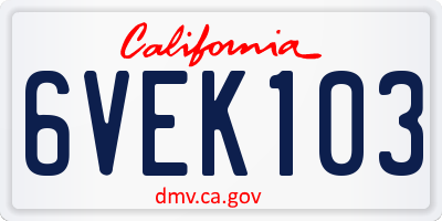 CA license plate 6VEK103