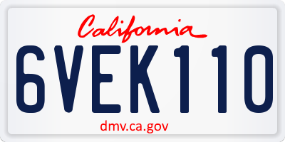 CA license plate 6VEK110