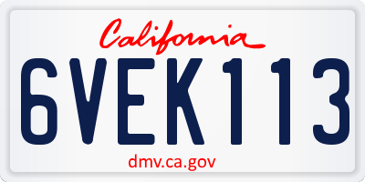 CA license plate 6VEK113