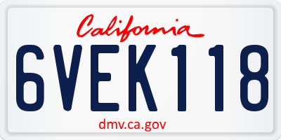CA license plate 6VEK118