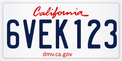 CA license plate 6VEK123