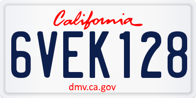 CA license plate 6VEK128