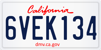 CA license plate 6VEK134
