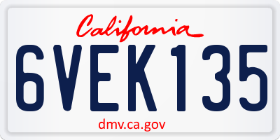 CA license plate 6VEK135