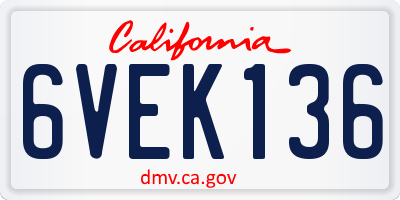 CA license plate 6VEK136