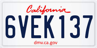 CA license plate 6VEK137