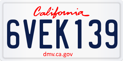 CA license plate 6VEK139